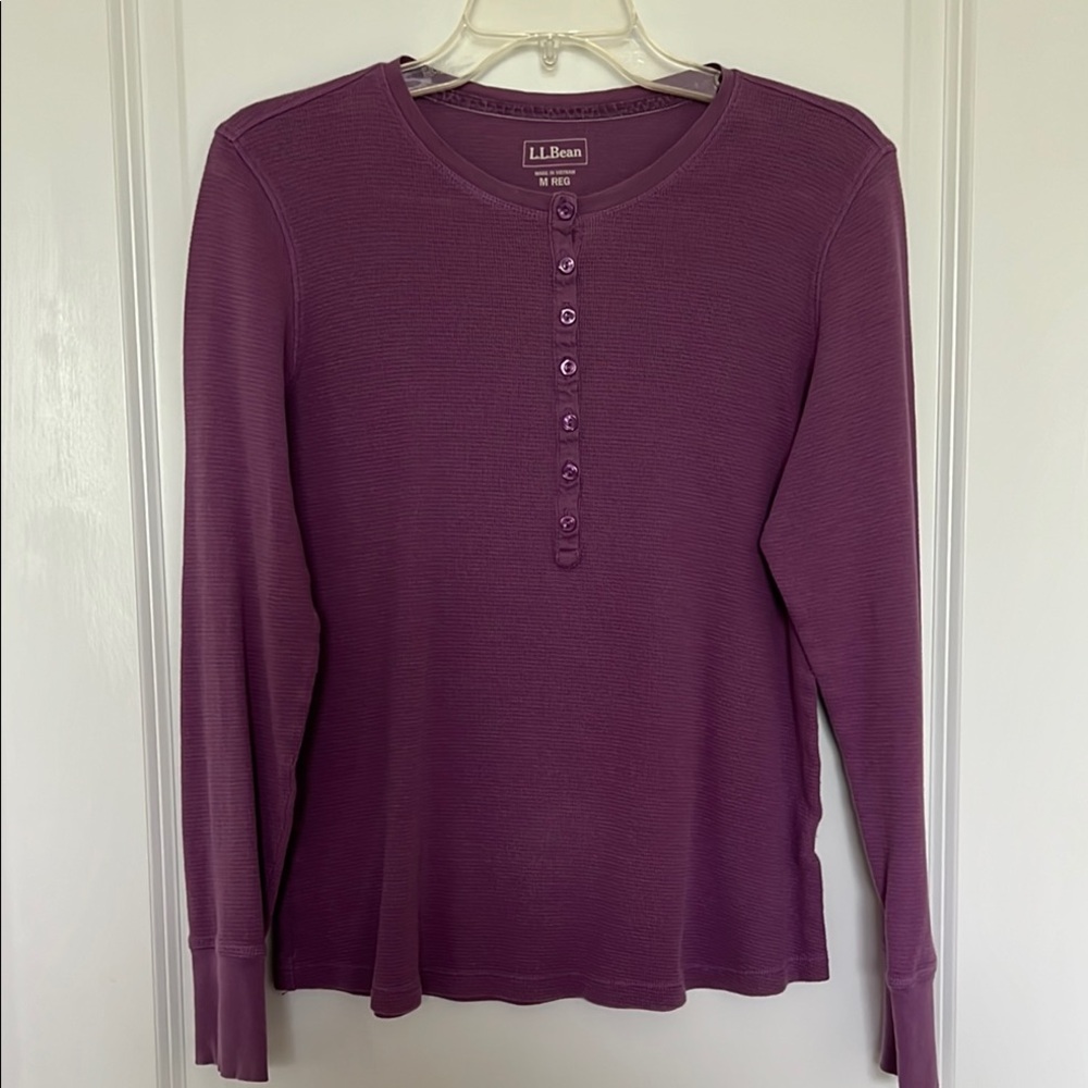 L.L. Bean Lilac Henley Thermal Long Sleeve Buttoned Top